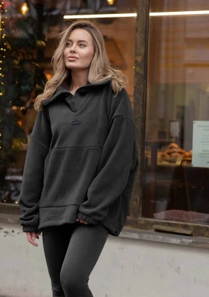Yale Zip - Black micro fleece-lined oversize jumper