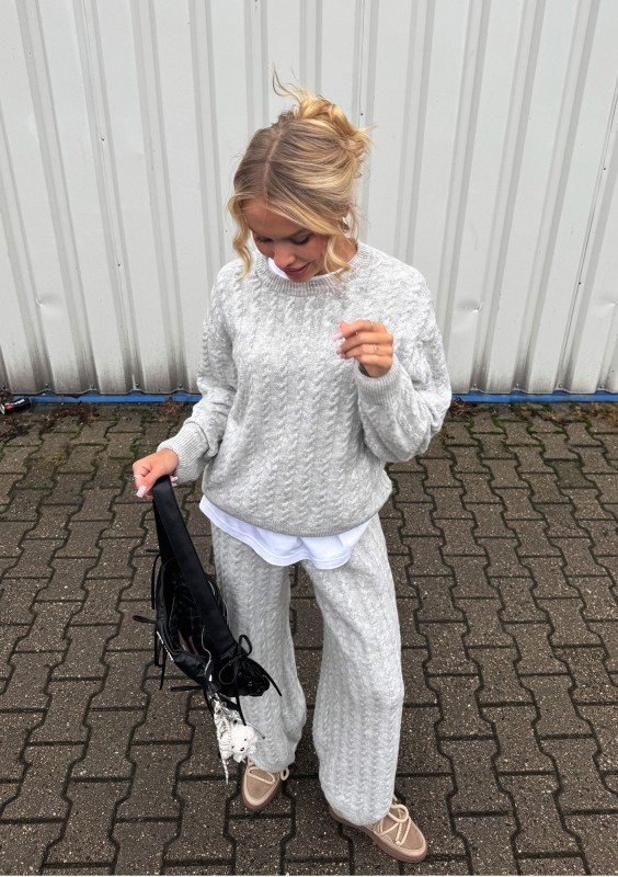 Milu - Szerokie spodnie z warkoczowym splotem Grey