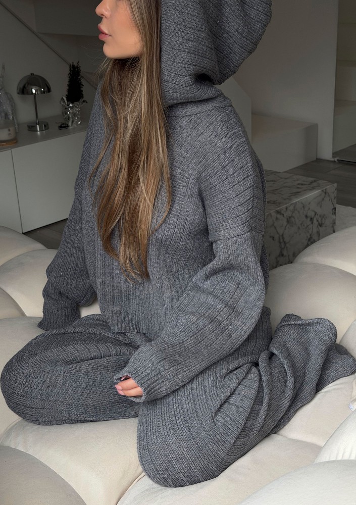 Barro - Melange grey knitted in stripes hoodie
