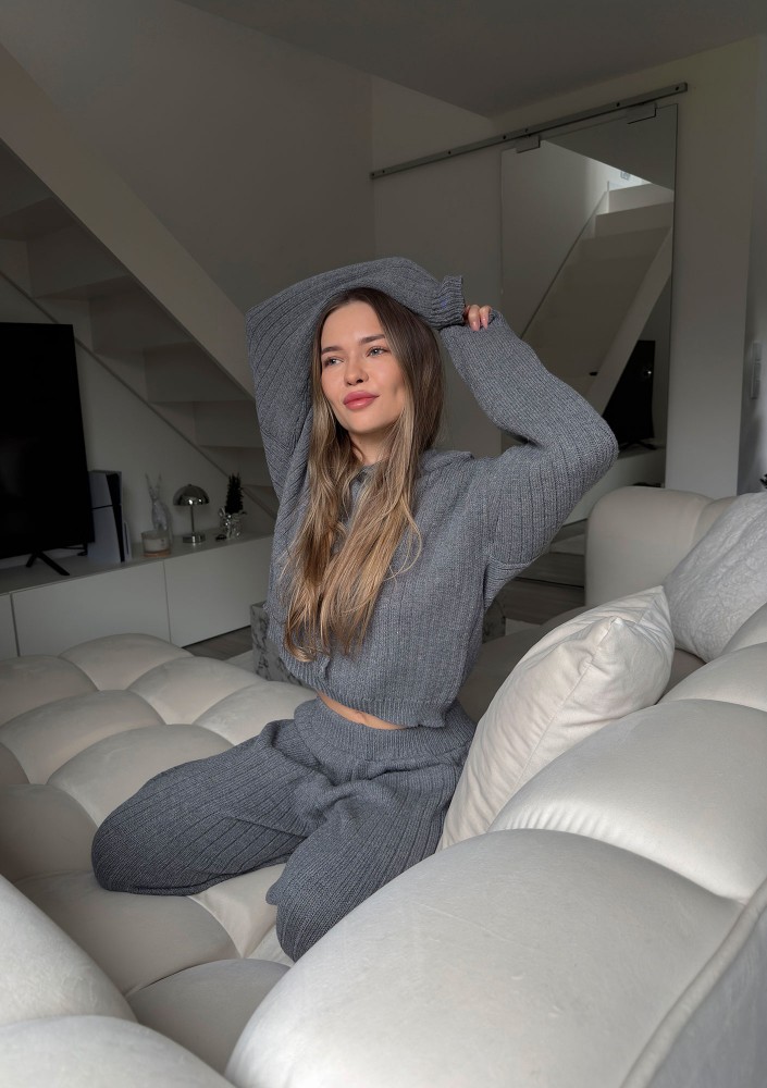 Barro - Melange grey knitted in stripes hoodie