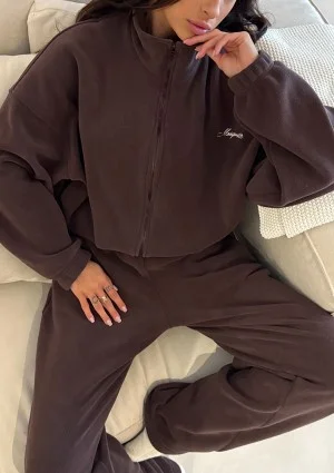 Glide - Zipped up latte brown microfleece jumper