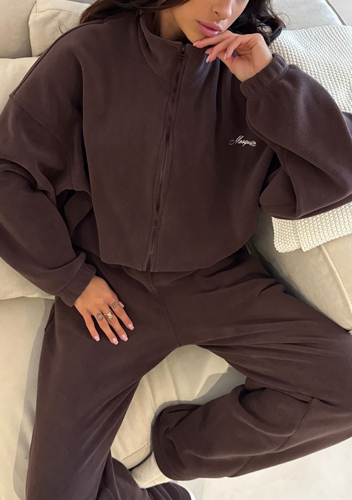 Glide - Zipped up latte brown microfleece jumper