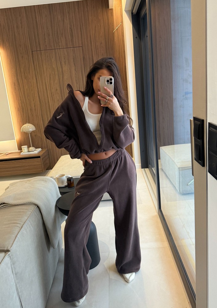 Glide - Zipped up latte brown microfleece jumper