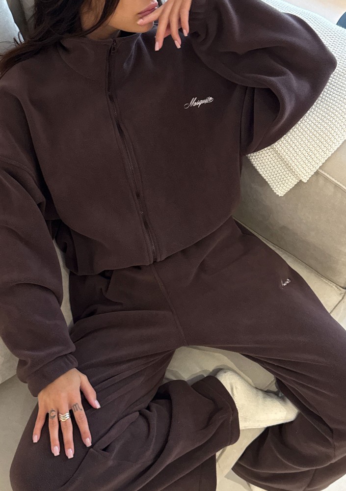 Glide - Zipped up latte brown microfleece jumper