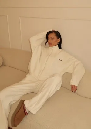 Glide - Zipped up ecru microfleece jumper