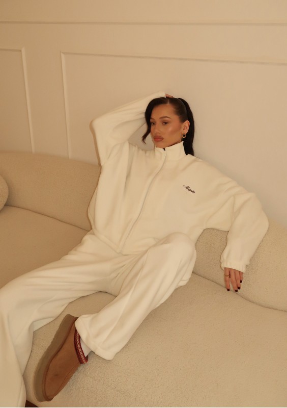 Glide - Zipped up ecru microfleece jumper