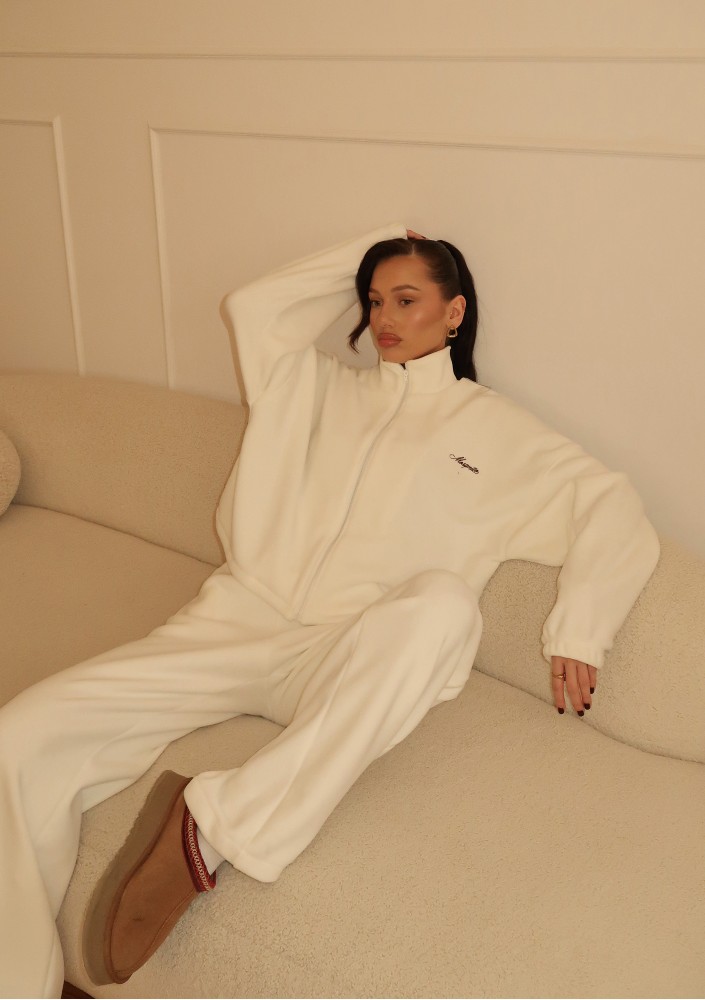 Glide - Zipped up ecru microfleece jumper