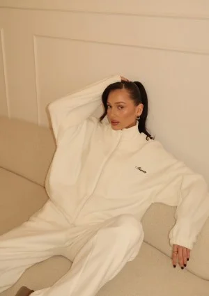 Glide - Zipped up ecru microfleece jumper