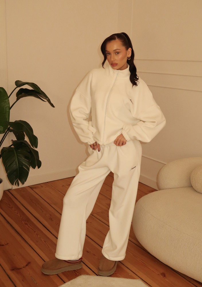 Glide - Zipped up ecru microfleece jumper