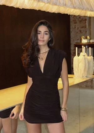 Noire - Deep brown draped mini dress