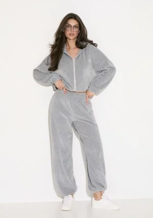 Lush - Melange grey zipped velvet hoodie