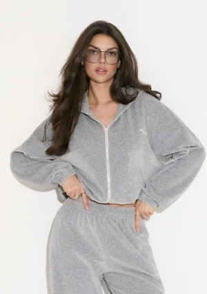 Lush - Melange grey zipped velvet hoodie