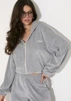 Lush - Melange grey zipped velvet hoodie