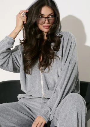 Lush - Melange grey zipped velvet hoodie