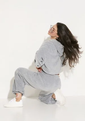 Lush - Melange grey zipped velvet hoodie