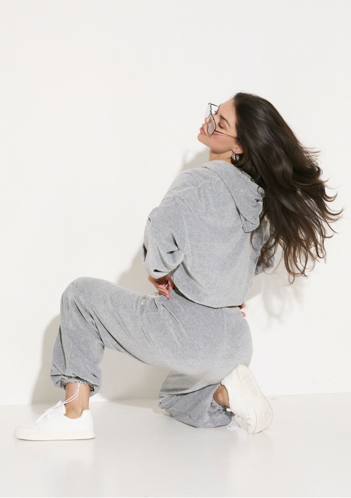 Lush - Melange grey zipped velvet hoodie