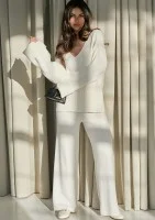 Yoko - Dzianinowe spodnie o prostym kroju Ecru