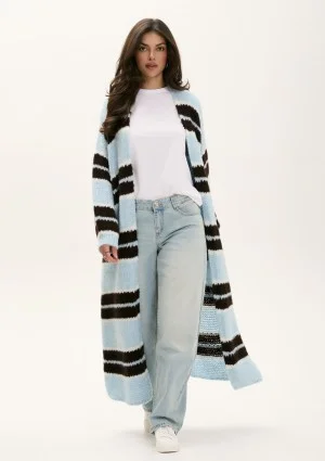 - Light blue striped knit maxi cardigan