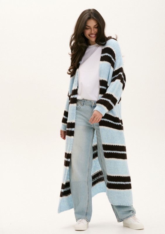 - Light blue striped knit maxi cardigan