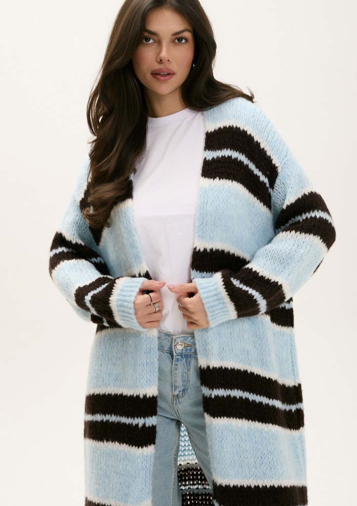- Light blue striped knit maxi cardigan