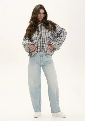 Cane - Light blue and grey checked bomber jacket