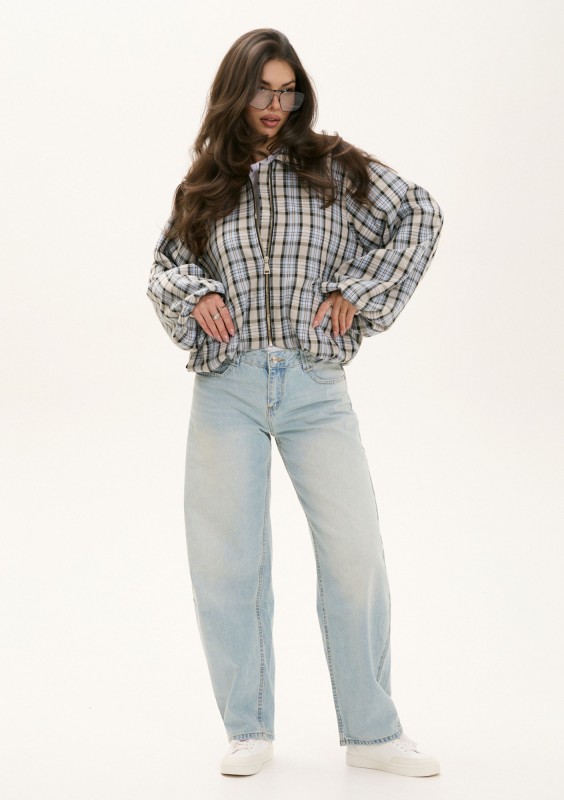 Cane - Light blue and grey checked bomber jacket