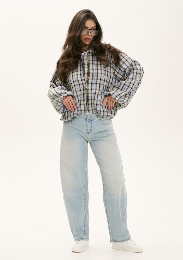 Cane - Light blue and grey checked bomber jacket