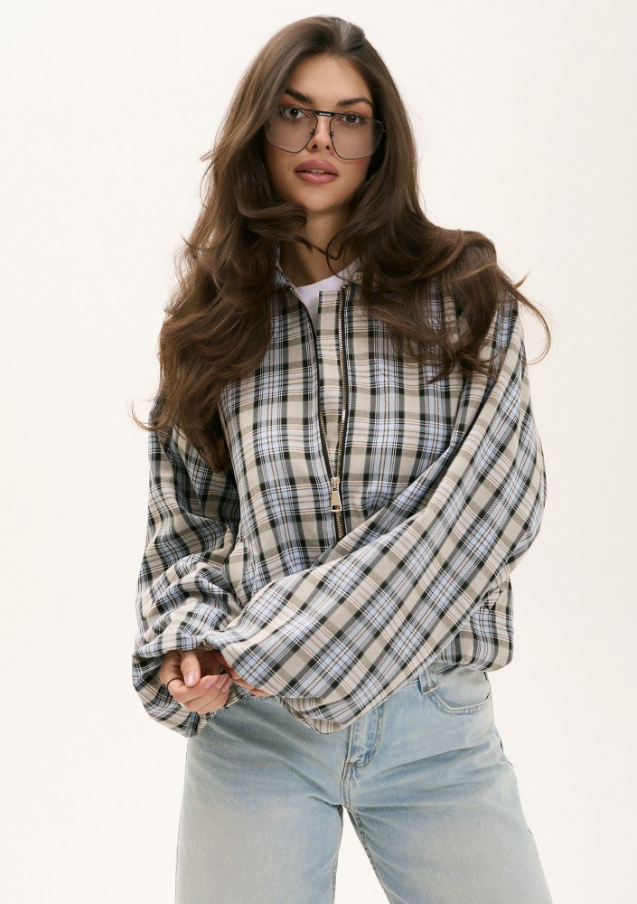 Cane - Light blue and grey checked bomber jacket