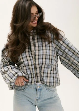 Cane - Light blue and grey checked bomber jacket