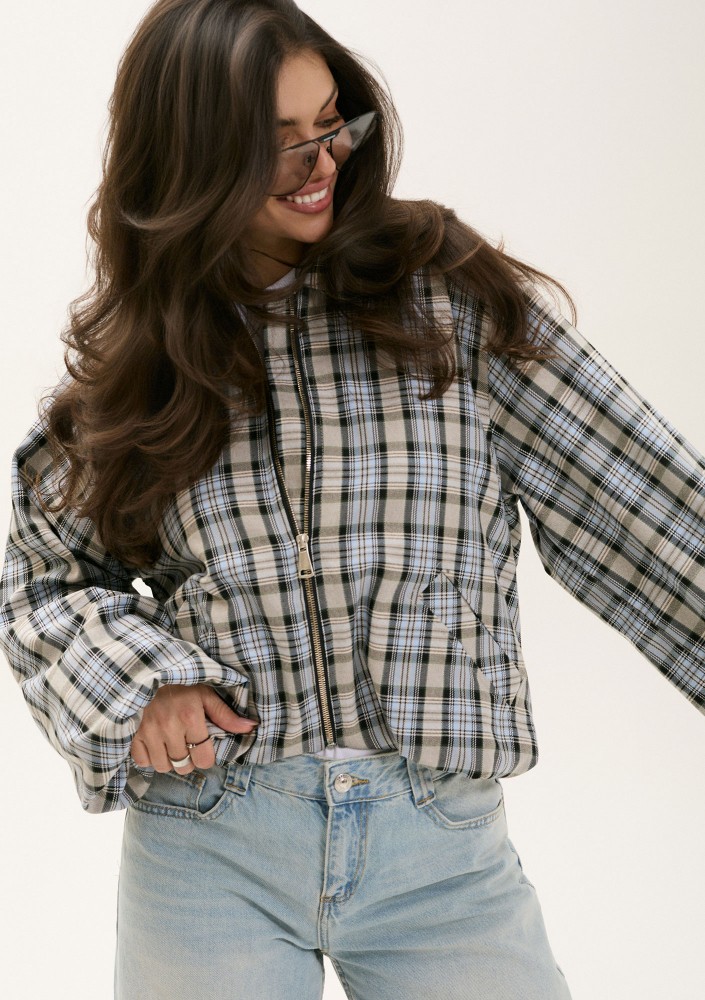 Cane - Light blue and grey checked bomber jacket