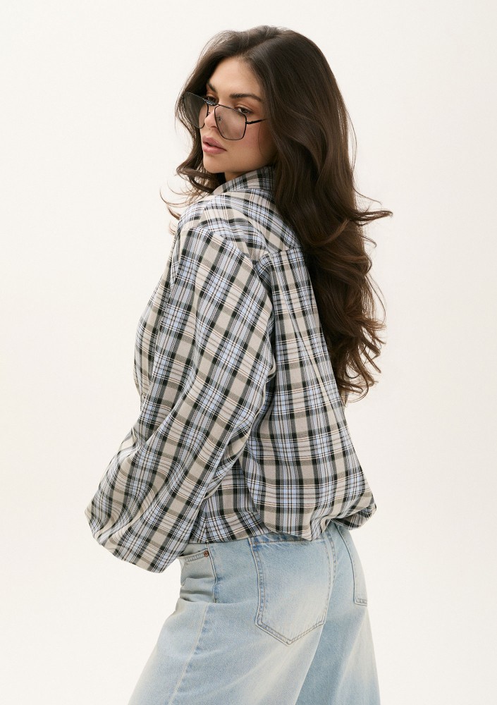 Cane - Light blue and grey checked bomber jacket