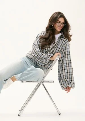 Cane - Light blue and grey checked bomber jacket