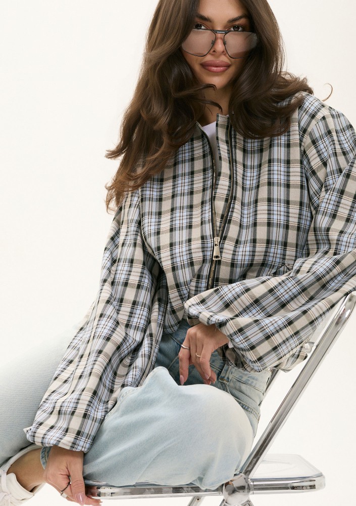 Cane - Light blue and grey checked bomber jacket