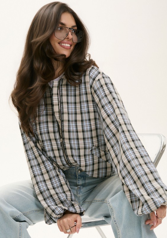 Cane - Light blue and grey checked bomber jacket