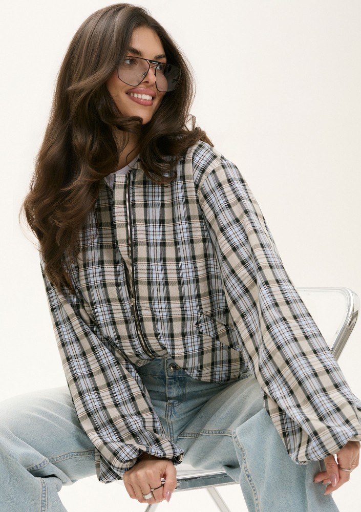 Cane - Light blue and grey checked bomber jacket