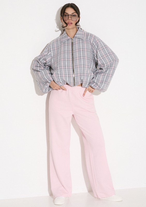 Cane - Grey and pink checked bomber jacket