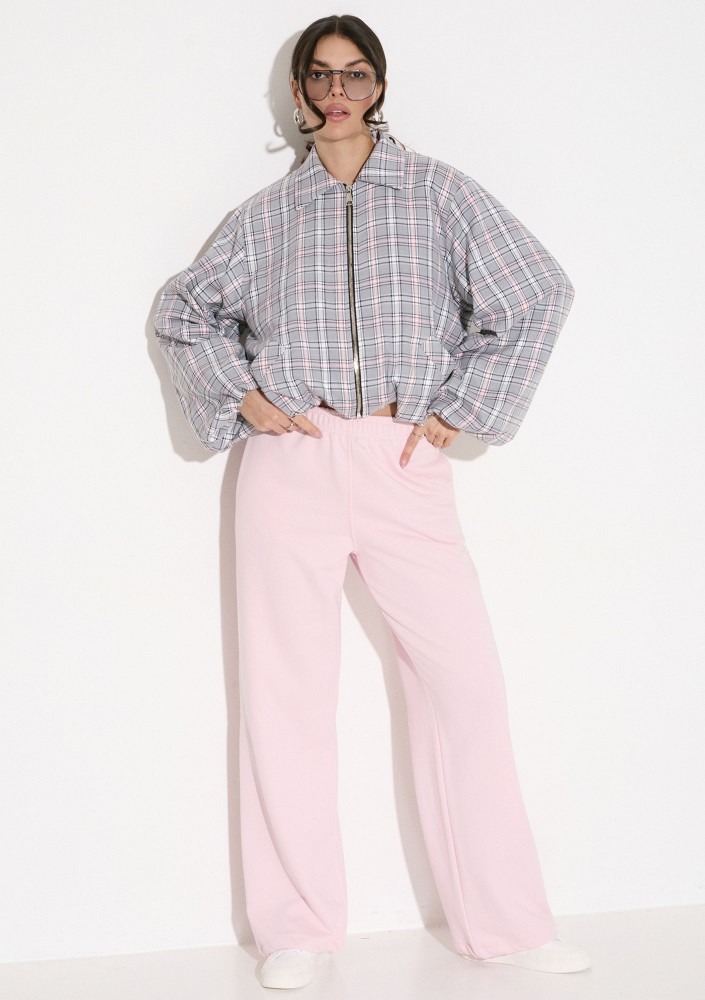 Cane - Grey and pink checked bomber jacket