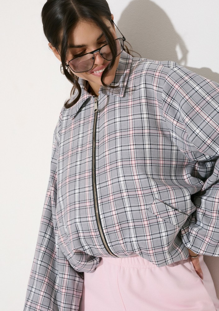 Cane - Kurtka typu bomber z kołnierzykiem w kratkę Pink