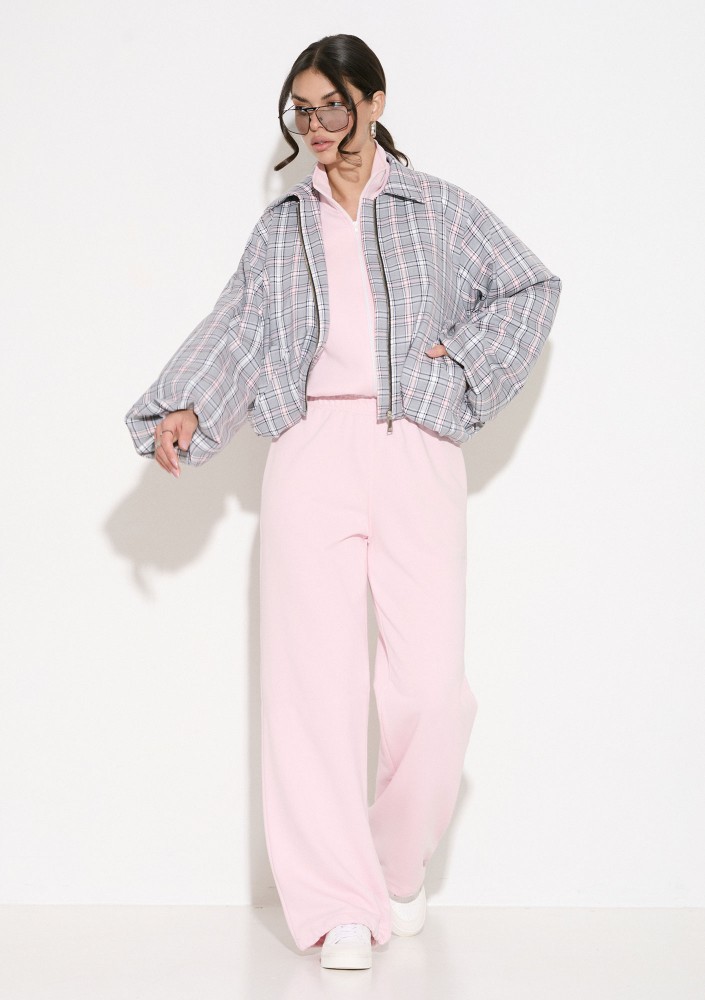 Cane - Grey and pink checked bomber jacket