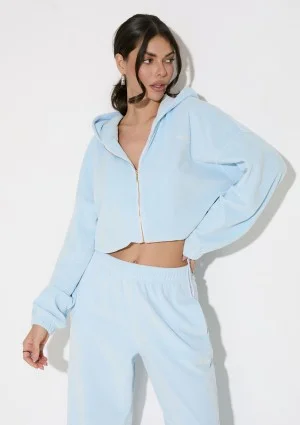 Lush - Baby blue zipped velvet hoodie