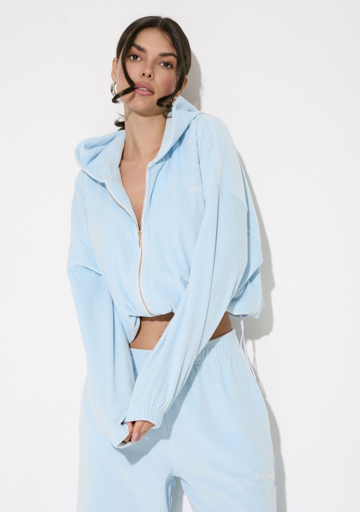 Lush - Baby blue zipped velvet hoodie