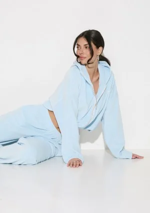 Lush - Baby blue zipped velvet hoodie