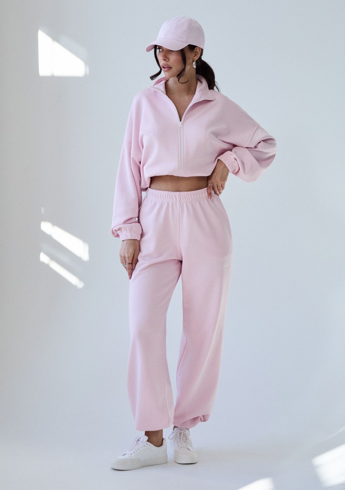 Glide - Pastel pink zipped cotton jumper