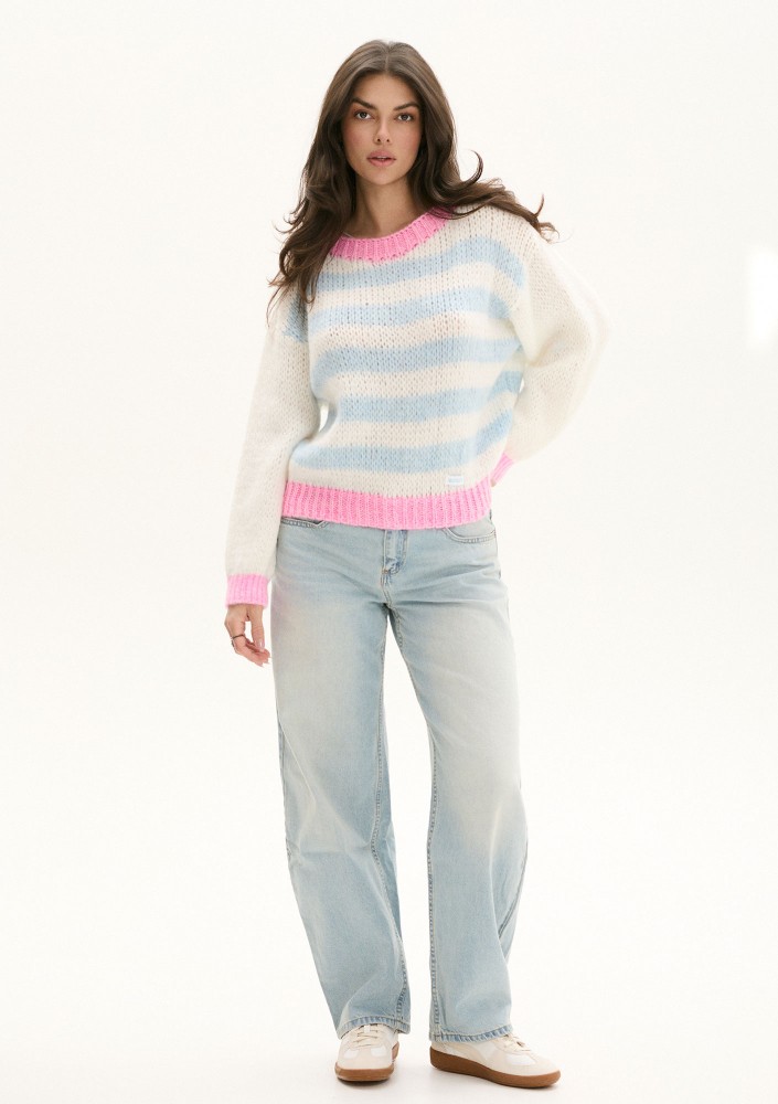 Candy Knit - Sweter w pastelowe pasy Light Blue