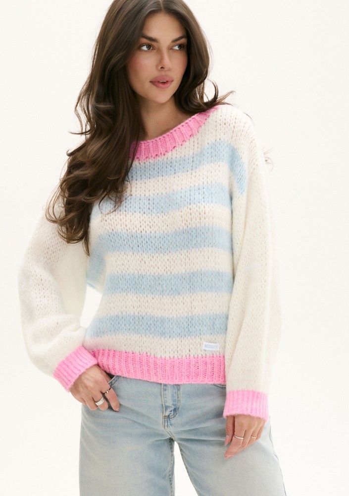 Candy Knit - Light knitted sweater with light blue stripes