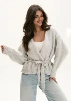 Eve - Soft melange grey cardigan with a belt