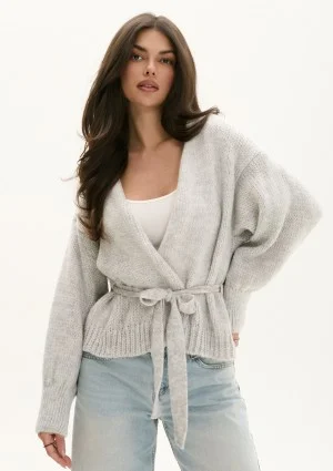 Eve - Soft melange grey cardigan with a belt