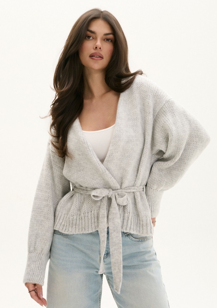 Eve - Soft melange grey cardigan with a belt