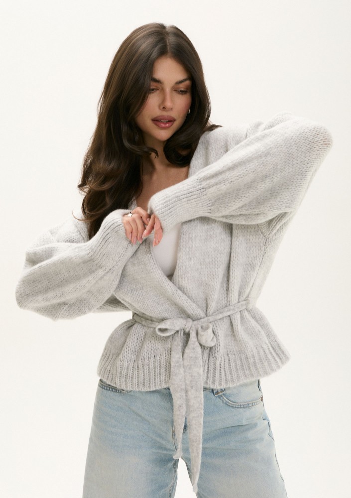 Eve - Soft melange grey cardigan with a belt
