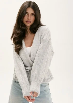 Eve - Soft melange grey cardigan with a belt